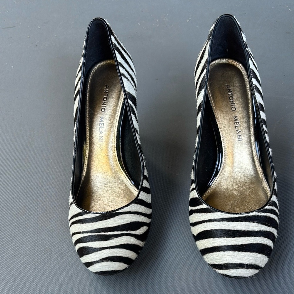 ANTONIO MELANI Black and White Zebra Heels